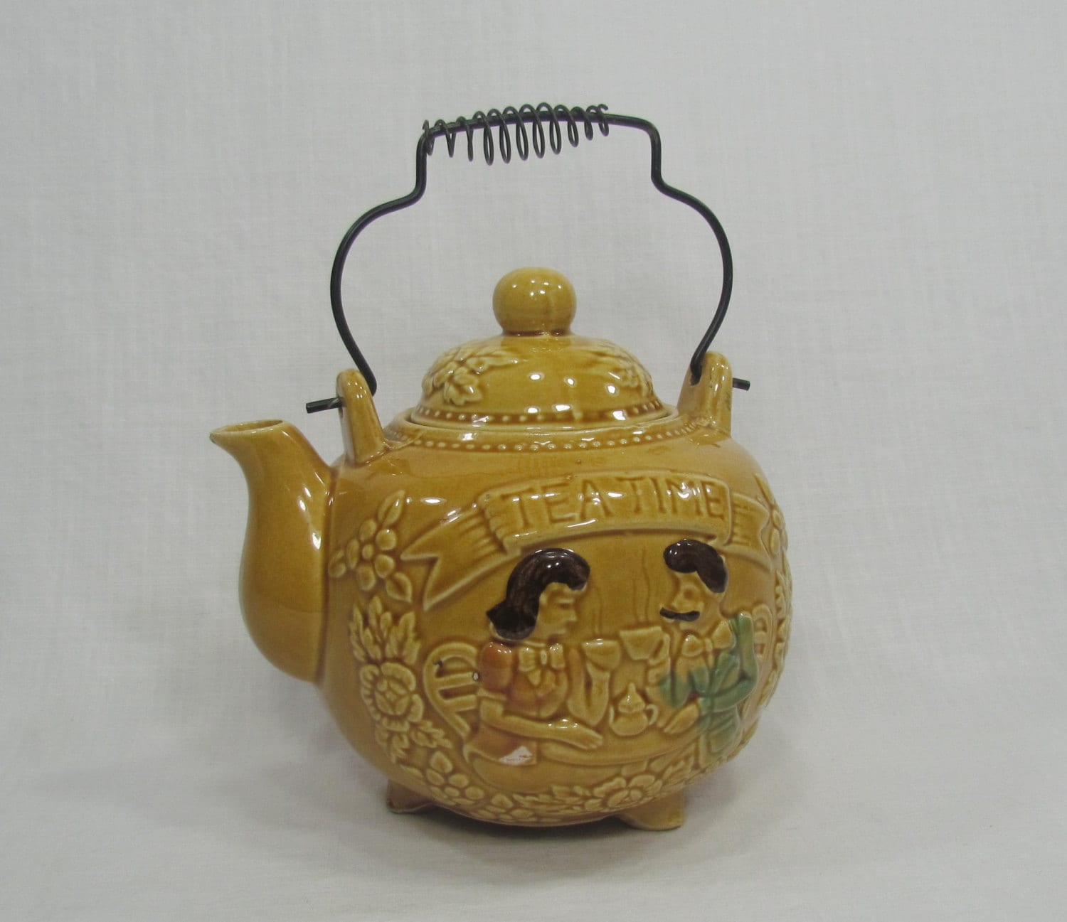 Gold Glazed Ceramic Teapot Kettle Handle Tea Time Made in Etsy