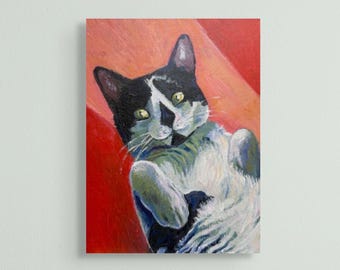 Cat Sit Up - original painting - Acrylic on Canvas Board