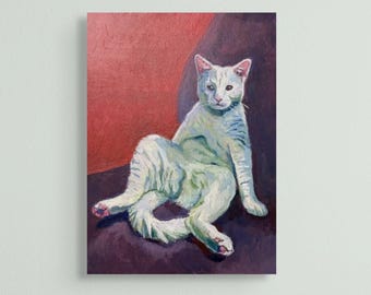 Cat Sat - original painting - Acrylic on Canvas board