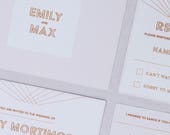 Gold and White Wedding Invitation with matching RSVP - Sample