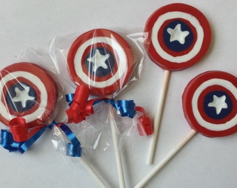 Super Hero shield Chocolate Lollipop Party Favors