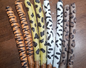 Zoo animals zebra lepard tiger cheetah chocolate covered pretzel rods