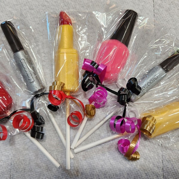 Makeup Chocolate lollipops, mascara nail polish lipstick Party Favors