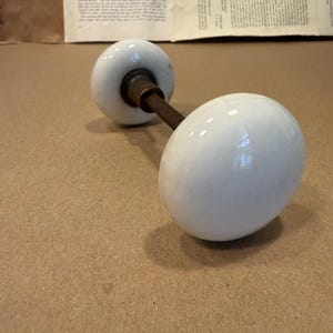 Antique White Porcelain Door Knobs with Original Spindle | Victorian Architectural Salvage | Vintage Restoration Hardware