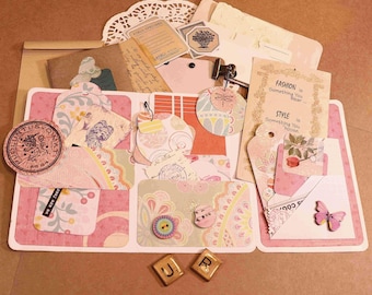 Handgemaakte Junk Journal Kit: vintage ephemera, verouderd papier, knutselaccenten