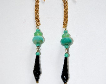 Long vintage earrings vermeil glass and cut glass