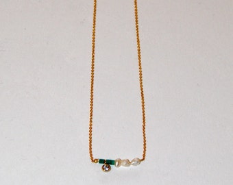 Fine gold-plated necklace with micro Turquoise and small pearls of water