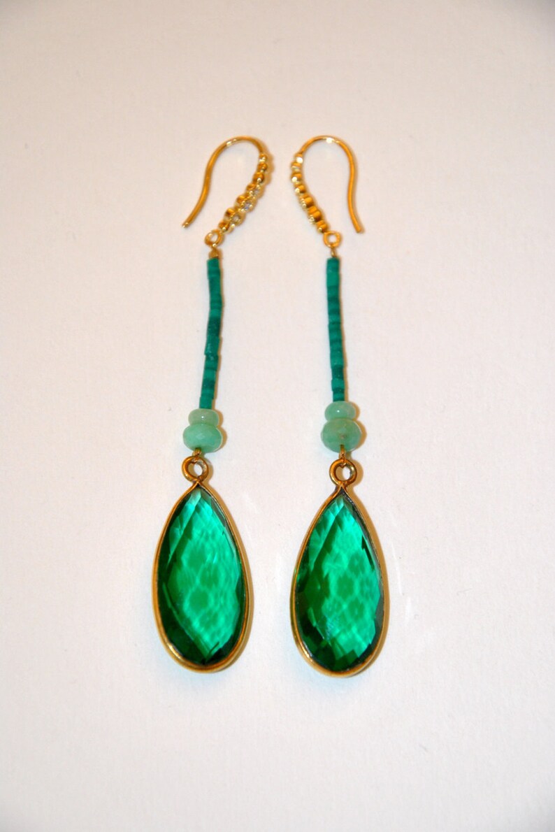 Earring green Quartz, micro Turquoises and Chrysoprases image 2