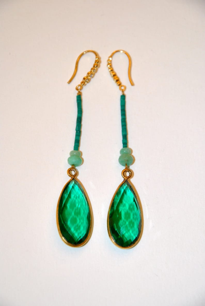 Earring green Quartz, micro Turquoises and Chrysoprases image 1