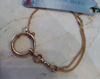 Gold-plated vintage bracelet, clover with zircons