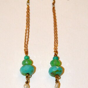 Long vintage earrings, green beads image 2