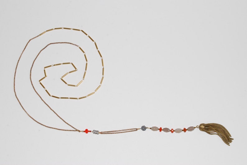 Vintage necklace chain, old tassel image 1