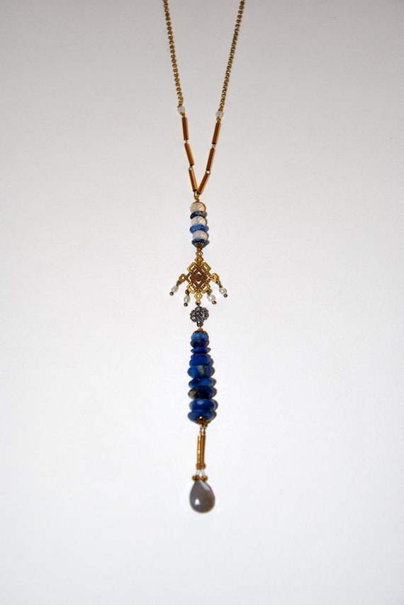 Collier Sautoir Perles Bleues Et Blanches Vintage - Neuf Sans Emballage - Long Bijou élégant