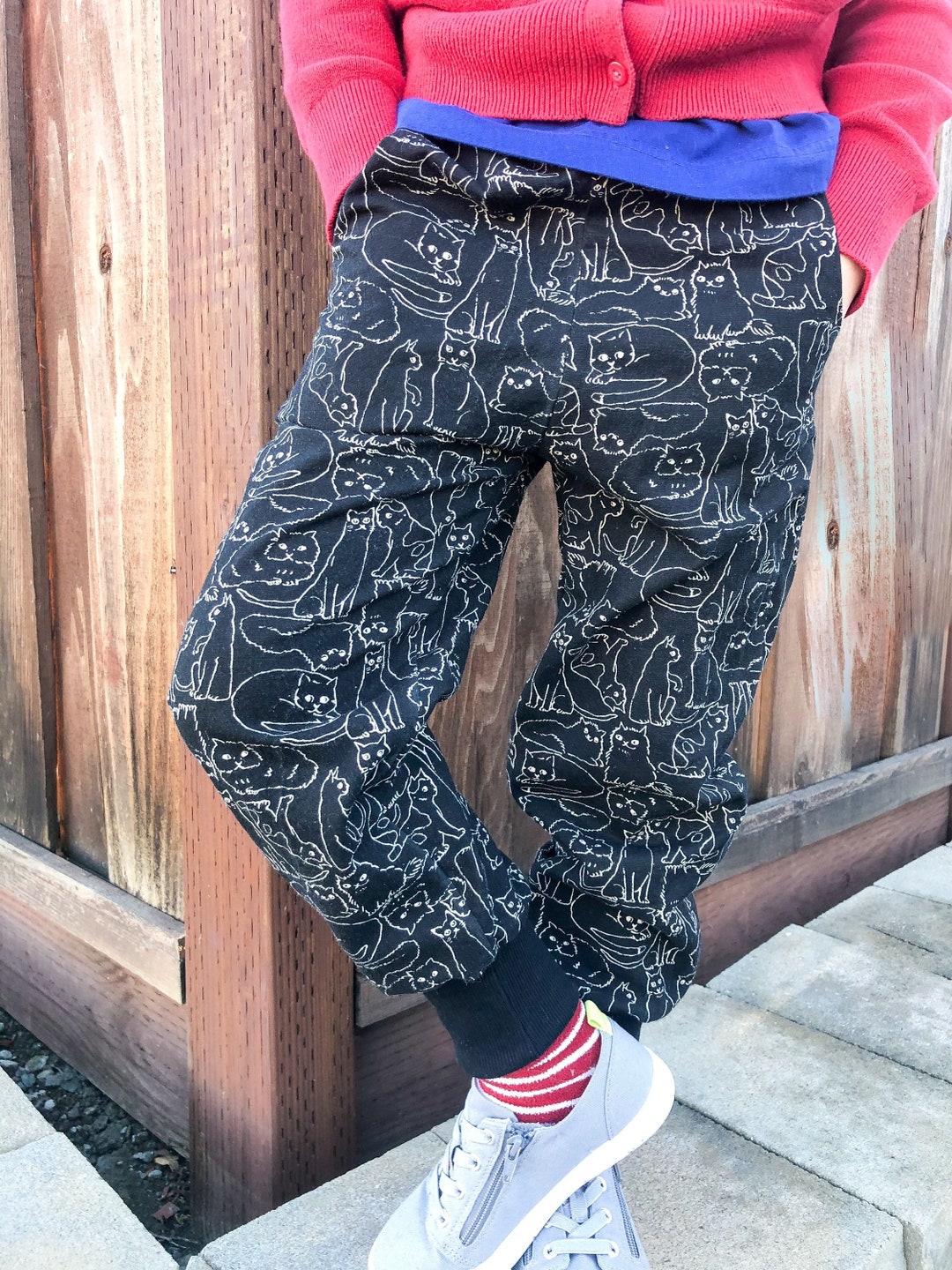 Kids Pants Dark Printed Joggers Fun Prints Cats Etsy