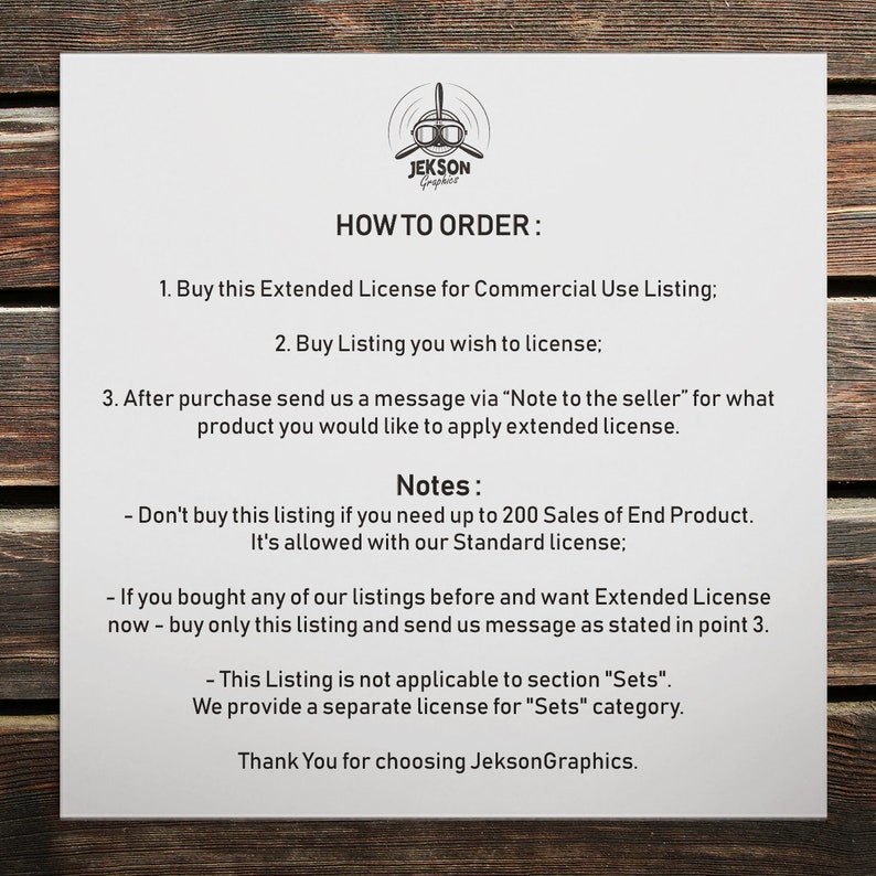 Commercial Use Licensing JeksonGraphics Extended License No Credit Required Extended Commercial License Add-On 500 Uses per Design