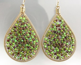GORGEOUS Green Turquoise Beads Chandelier Dangle Earrings, Bohemian Earrings, Cascading Dangle Earrings, FREE SHIPPING!
