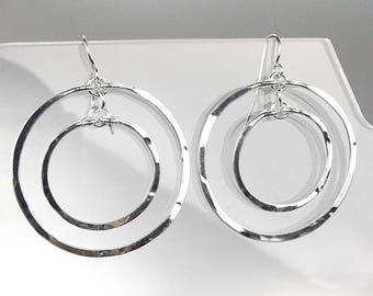 UNIQUE Lightweight Artisanal Silver Rings Dangle Earrings, Artisanal Earrings, Cascading Earrings, Chandelier Earrings, FREE SHIPPING!