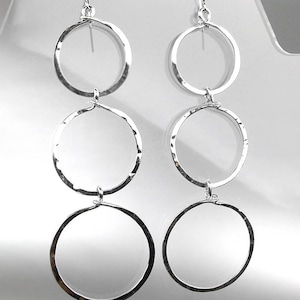 UNIQUE Lightweight Artisanal Silver Rings Dangle Earrings, Artisanal Earrings, Cascading Earrings, Chandelier Earrings, FREE SHIPPING!