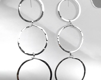 UNIQUE Lightweight Artisanal Silver Rings Dangle Earrings, Artisanal Earrings, Cascading Earrings, Chandelier Earrings, FREE SHIPPING!