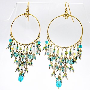 Aquamarine Crystal Chandelier Earrings: Gold Boho Dangle Earrings