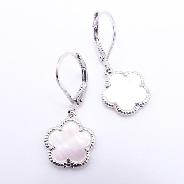 GORGEOUS Dainty Lightweight 18kt Gold Plated 5 Petal Mother Pearl Shell Clover Flower Leverback Hook Petite Earrings, FREE SHIPPING!