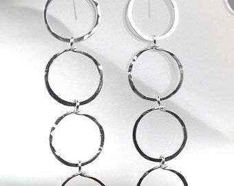 UNIQUE Lightweight Artisanal Silver Rings Dangle Earrings, Artisanal Earrings, Cascading Earrings, Chandelier Earrings, FREE SHIPPING!