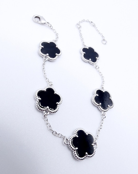 アクセサリー clover EXQUISITE Dainty Petite 18kt White Gold Plated Black Onyx 5