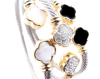 Bracelet manchette torsadé en argent avec embouts de fleurs de trèfle plaqué or 18 carats, livraison gratuite !