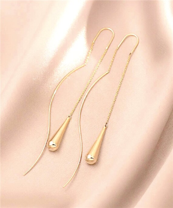 Pendientes Largos En Espiral De Oro Laminado De 14 Quilates