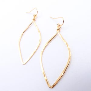 GORGEOUS Lightweight Gold Teardrop 2&quot; Long Dangle Earrings, Unique, Classic, Minimalist, Flat, Handcrafted, Artisanal, FREE SHIPPING!