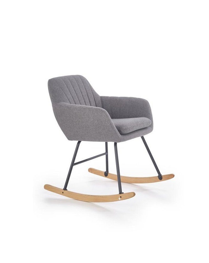 Rocking-chair York Popiel : fauteuil à bascule gris avec pieds en bois