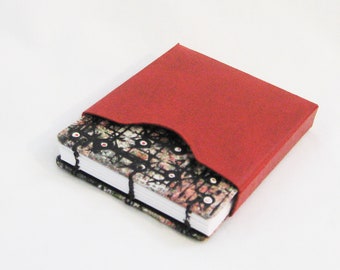 Small square notebook, mini book gift, book in case, coptic stitch journal, small red journal