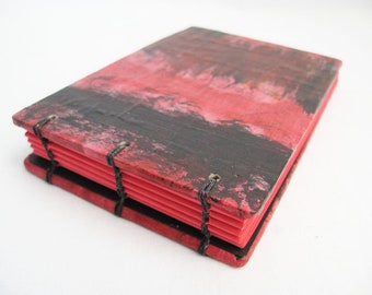 Small notebook in red and black with red pages, little coptic book, small diary, gift under 30, one of a kind, gift for lover of red