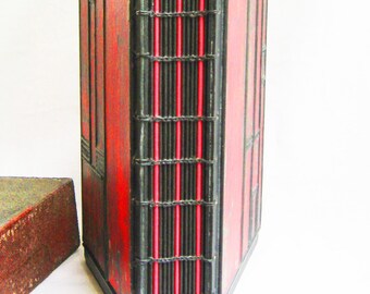 Rustic Journal, Barn Door, Red and Black, Blank Book, Mixed Paper Sketchbook, Unique Diary, Weathered, Handmade Diary in Case,