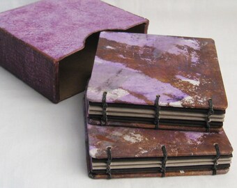 Mini journals, Books in case, quote books, handmade notebooks, gift books, lavender books, purple and brown, one of a kind, coptic books