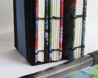 Four volume journal, mini book set of 4, unique small handmade books, coptic stitch, OOAK painted paper cover notebook, mini journal