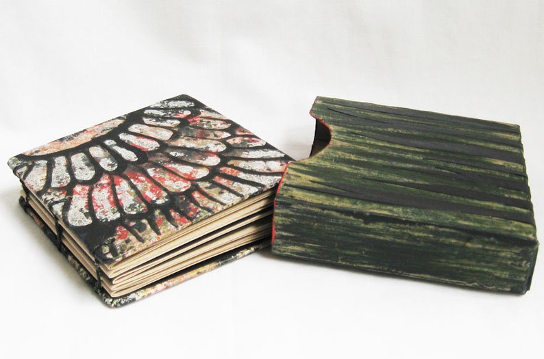 Small book with slipcase, square sketchbook, toned tan paper, coptic binding, artists book, gift book, handmade journal, original OOAK book image 9