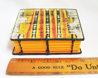 Mini Notebook, palm-size diary, handmade book, very small journal, bright color, orange and yellow, gift under 20