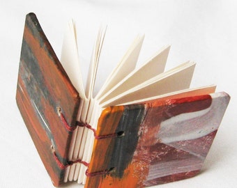 Miniature book, 1 1/2 inch square, orange and black, one of a kind tiny blank book, mini diary