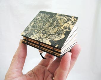 Lace black book, unique book, gift for a book lover, mixed media OOAK gift box, black and tan, handmade blank notebook