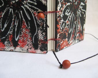 Mini Book with red, black and white painted cover, OOAK, artists book, little handmade notebook