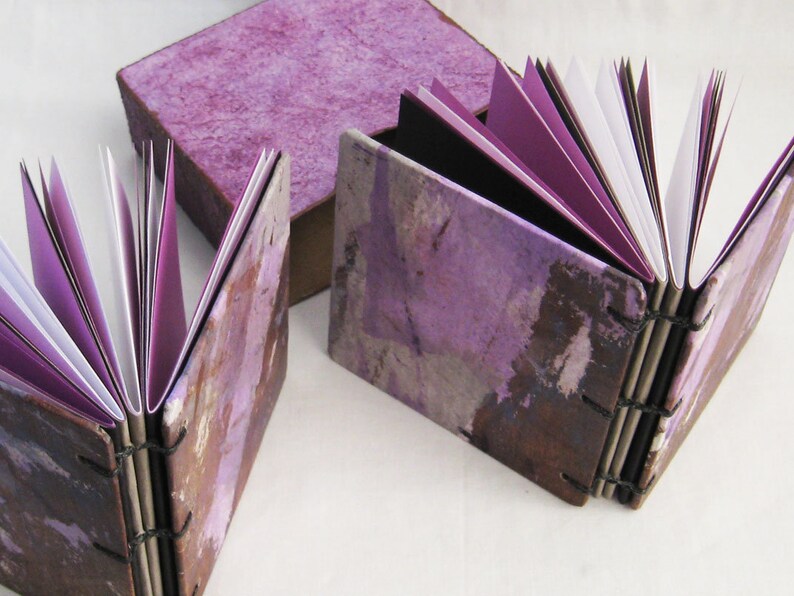 Mini journals, Books in case, quote books, handmade notebooks, gift books, lavender books, purple and brown, one of a kind, coptic books image 2