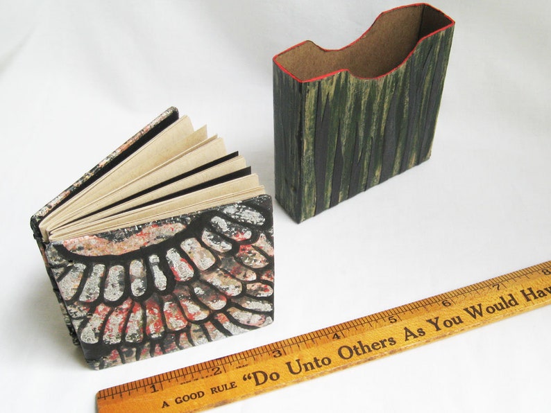Small book with slipcase, square sketchbook, toned tan paper, coptic binding, artists book, gift book, handmade journal, original OOAK book image 10