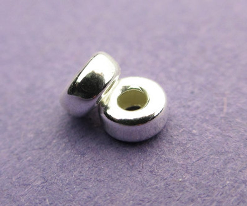 New 4mm 925 Sterling Silver plain Rondelle Roundel Spacer Beads 6 pcs image 2