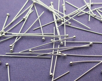 New 38mm 24 gauge 925 Sterling Silver Ball Ended Headpins 18pcs