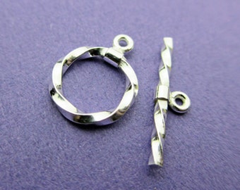 New 11mm Ring with 18mm Bar 925 Sterling Silver Twisted Toggle Clasp, 1 Set