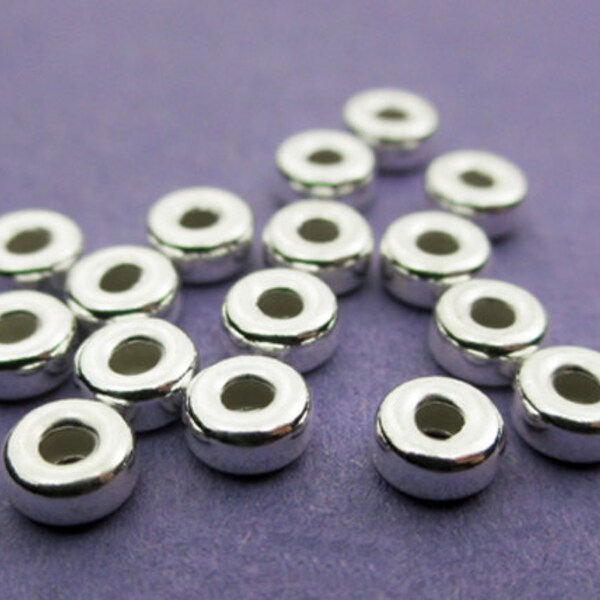 New 4mm 925 Sterling Silver plain Rondelle Roundel Spacer Beads 6 pcs