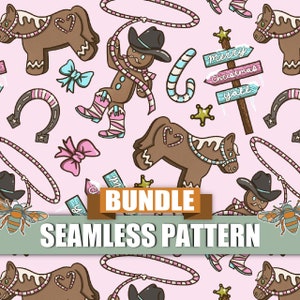 Western Christmas Seamless & PNG Bundle  | Seamless Patterns | Guaranteed Repeating Seamless | Cowboy Pink Christmas Seamless Design