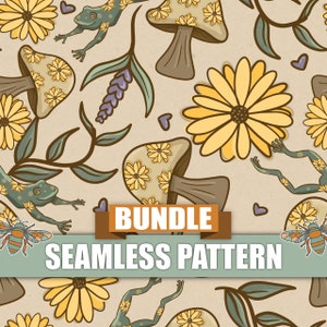 Mushroom sunflower seamless pattern & png bundle - sunflower pattern - mushroom seamless paper - sunflower dtf tshirt file - spring pattern