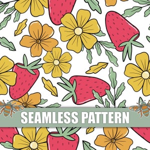 Strawberry Summer Floral Seamless Design Bundle | Summer Pattern | Floral Digital Paper | Guaranteed Repeating Seamless